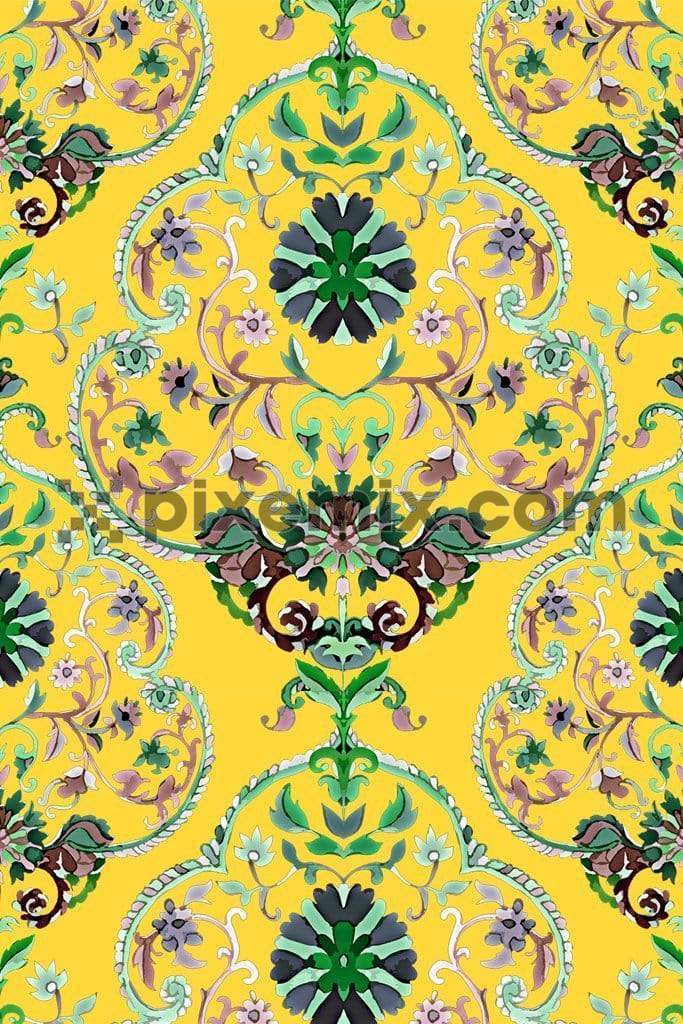 Artistic intricate water color effect ethnic motifs product graphic with seamless repeat pattern
