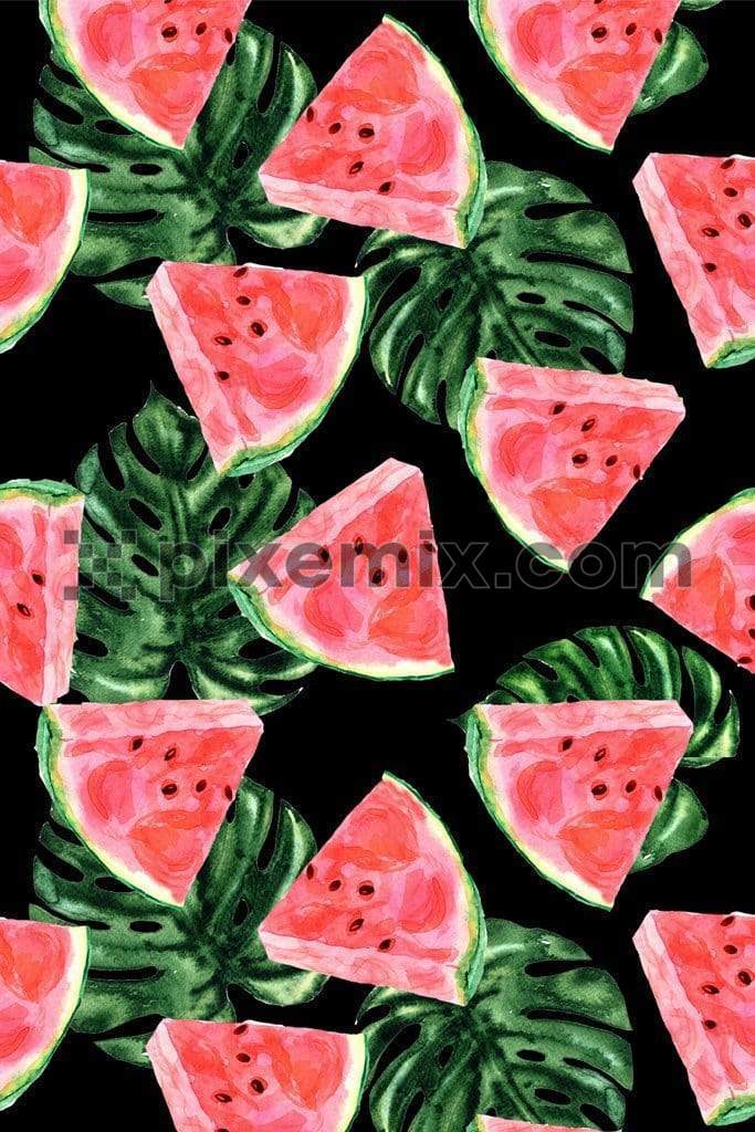 Tropical water melon slices product graphic with seamless repeat pattern