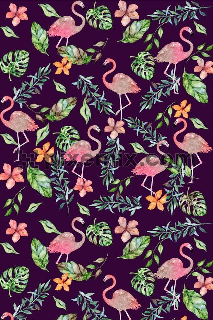 Tropical flamingo product graphic with seamless repeat pattern