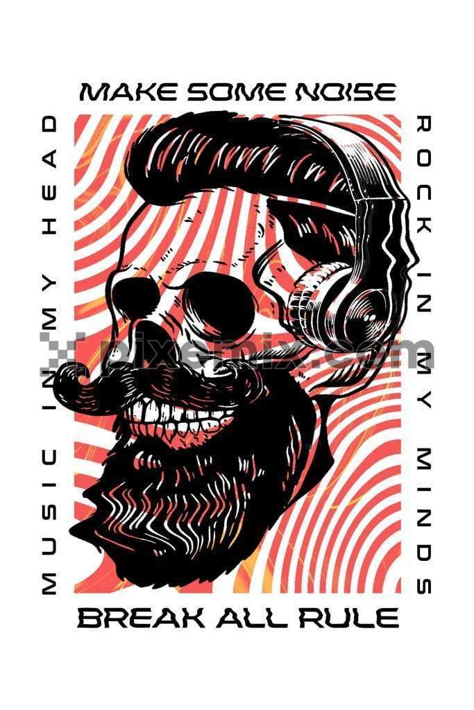 Music inspired trendy liquify skull product graphic with liquid stripes