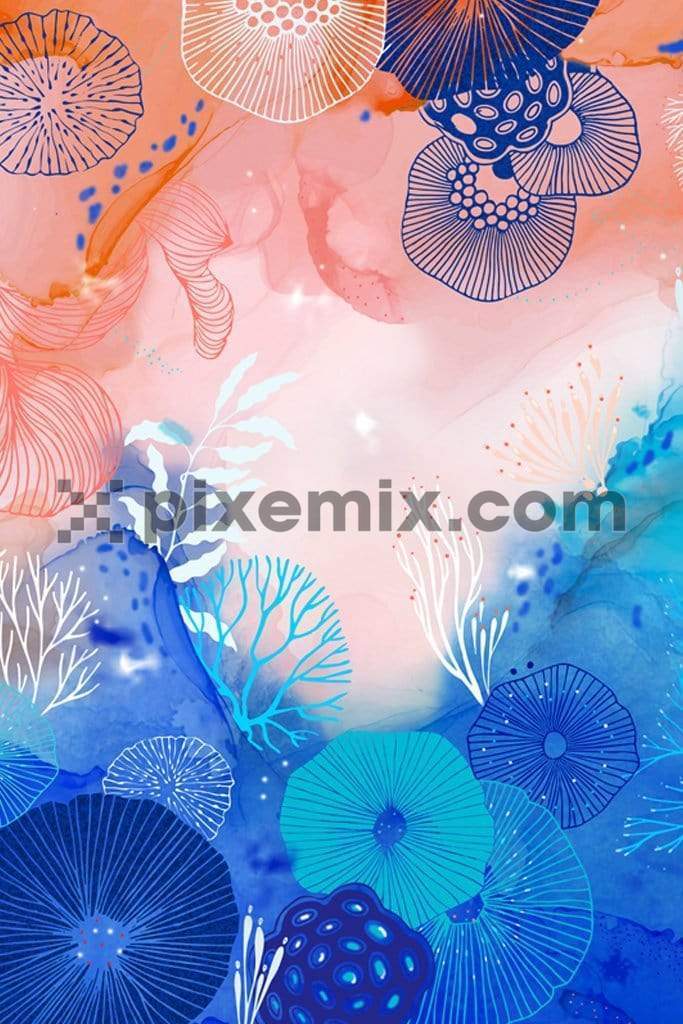 Abstract under water paradise product graphic with water color effect