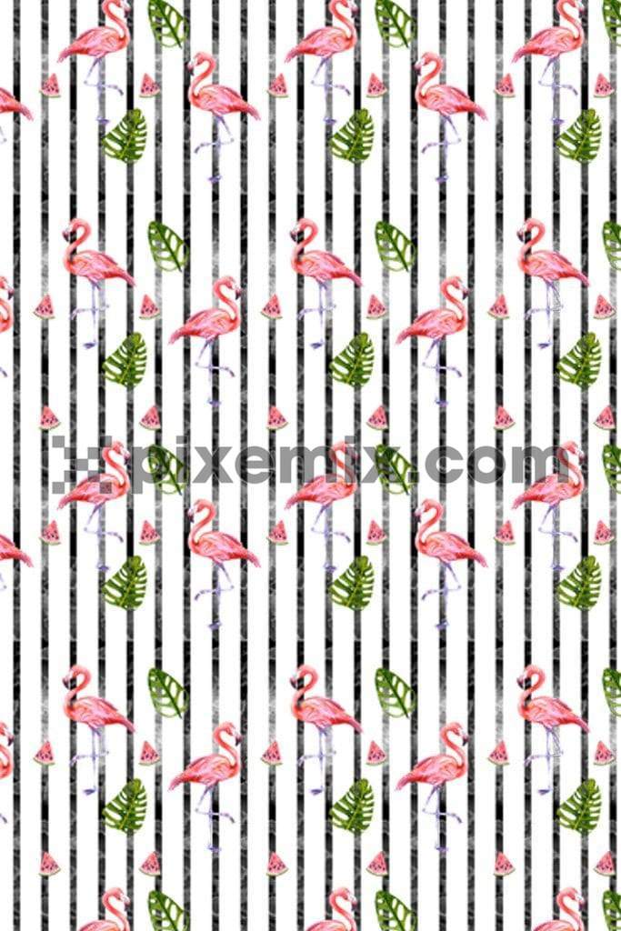 Flamingo & stripes product graphic with distress effect & seamless repeat pattern