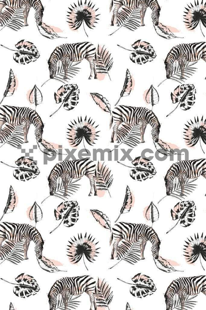 Tropical zebra product graphic with seamless repeat pattern