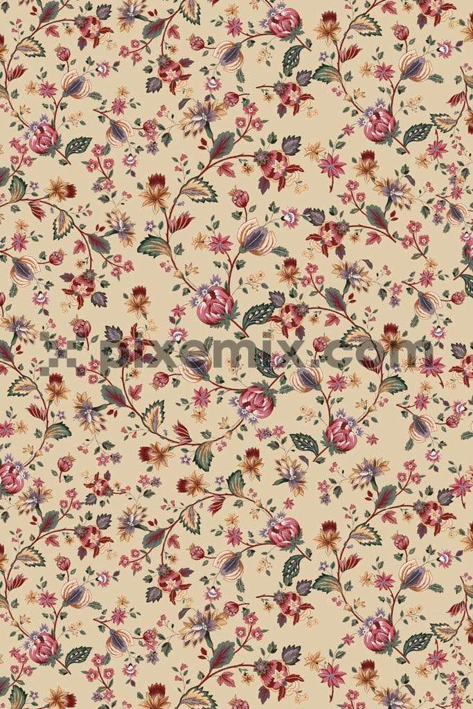Artistic floral product graphic with seamless repeat pattern