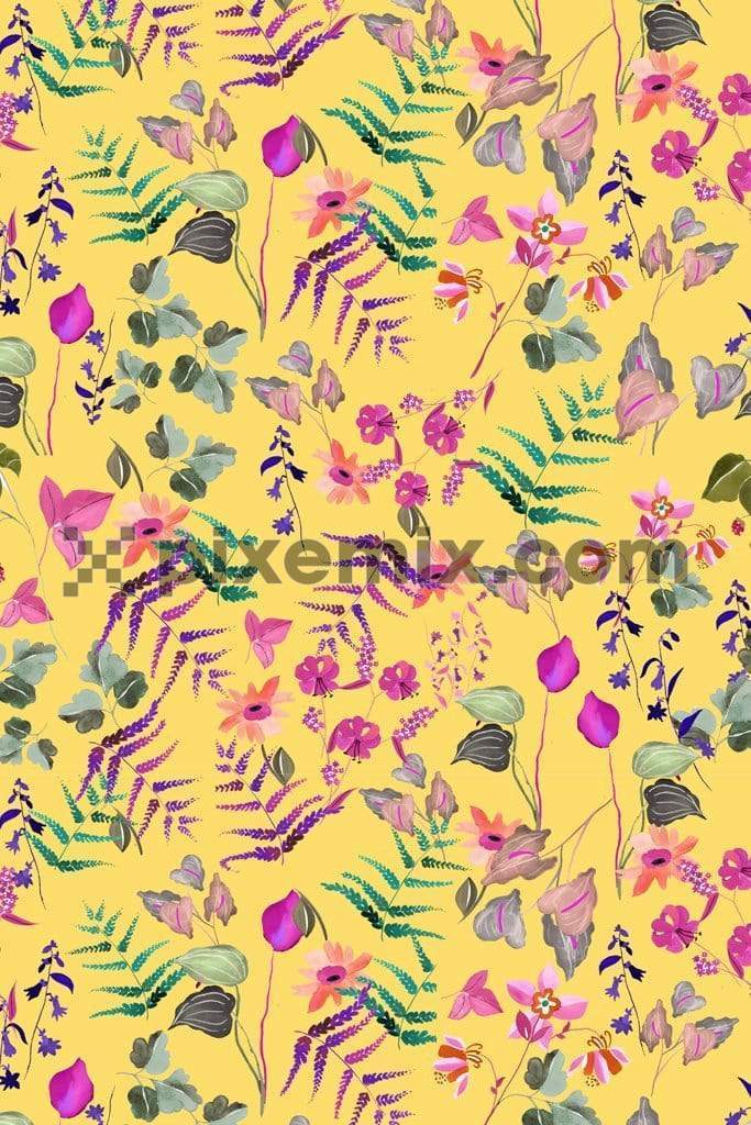 Botanical bright florals product graphic with seamless repeat pattern
