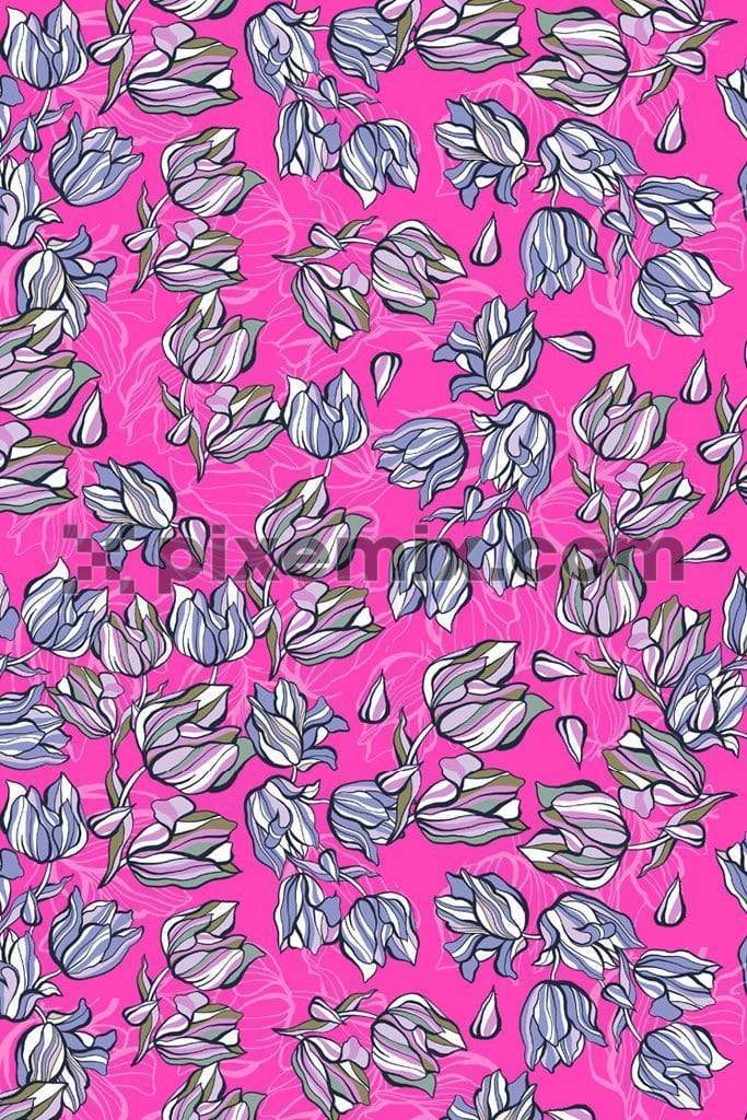 Beautiful shaded tulip art product graphic with seamless repeat pattern