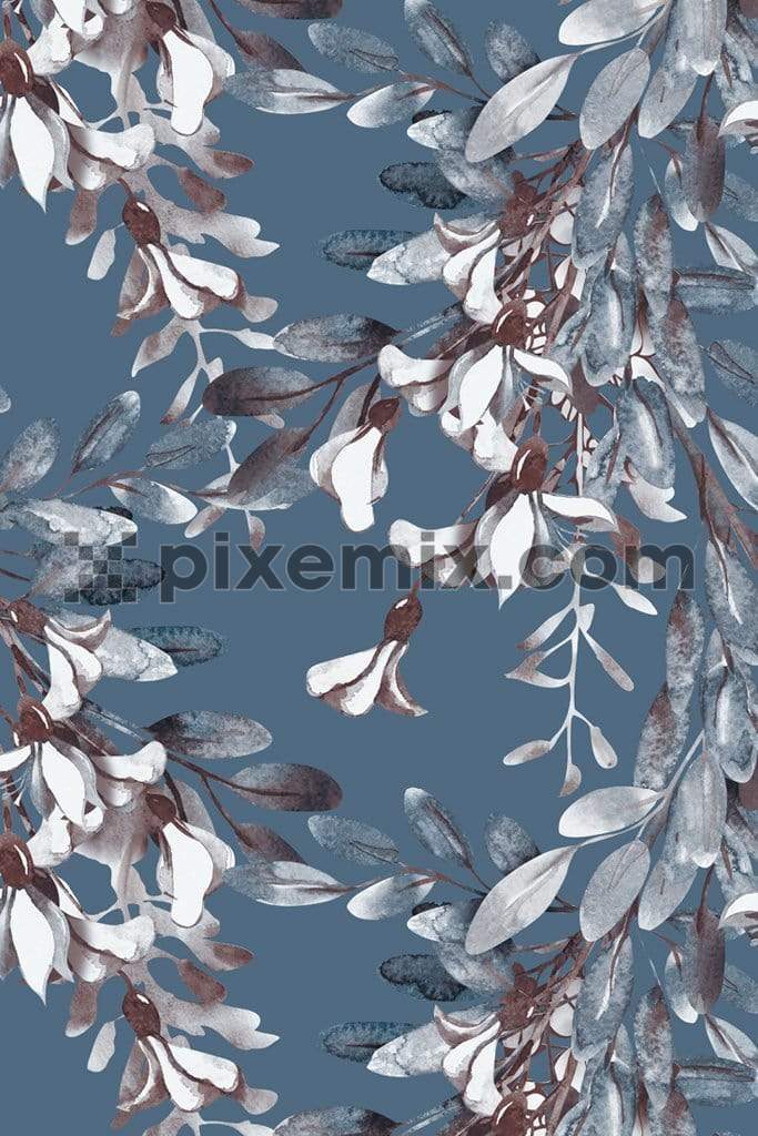 Monochrome shaded leaves product graphic with seamless repeat pattern
