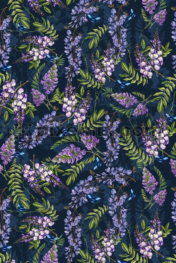 Wisteria floral product graphic with seamless repeat pattern
