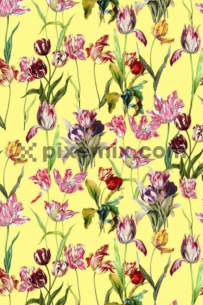 Wild tulip floral product graphic with seamless repeat pattern