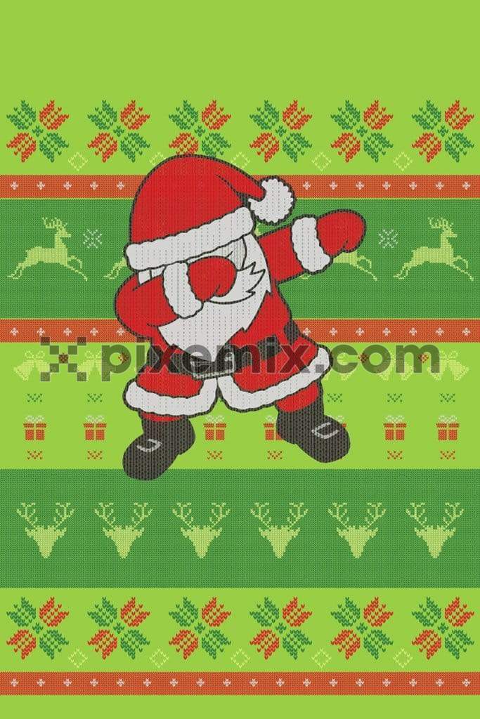 Santa daabbing trendy product graphic with knit texture