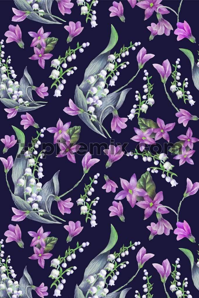 Beautiful artistic florals & leaves product graphic with seamless repeat pattern