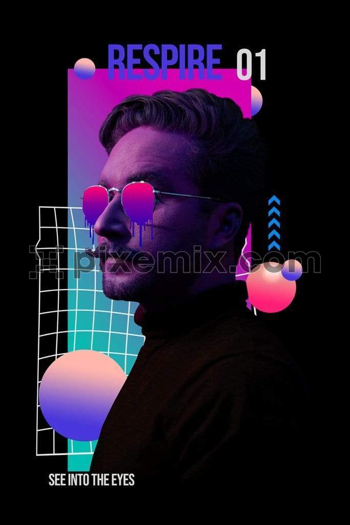 Synthwave inspired modern & trendy man side face product graphic
