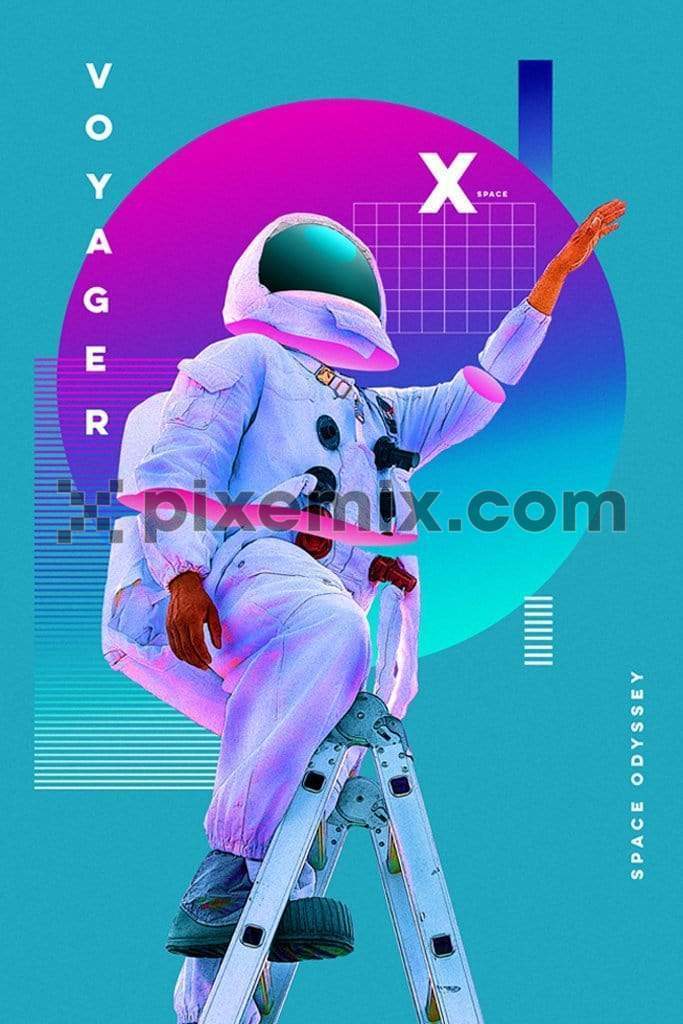 Synthwave inspired sliced astronaut trendy product graphic