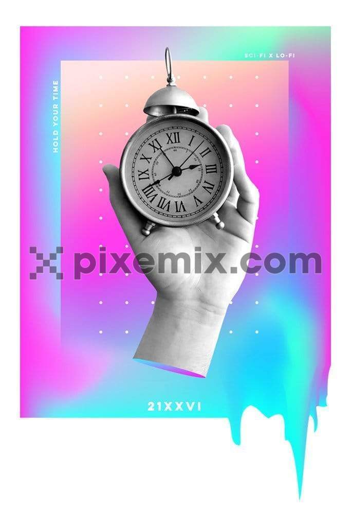Synthwave inspired vintage hand clock trendy product graphic