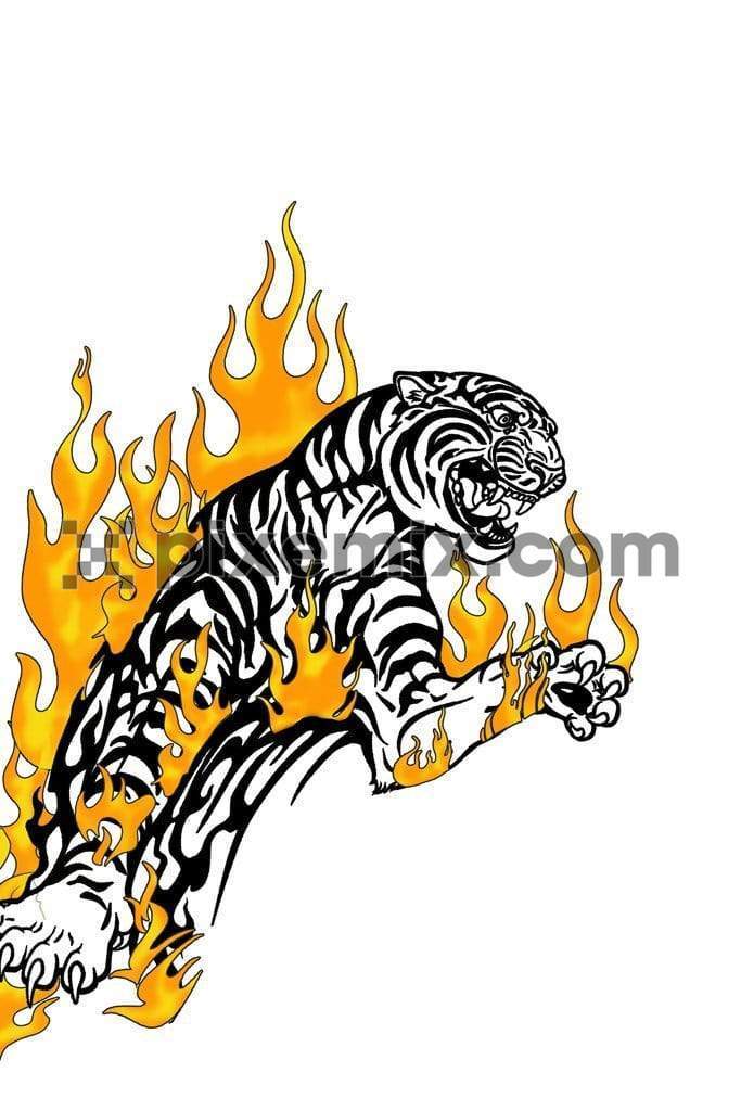 Angry tiger with fire trendy product graphic