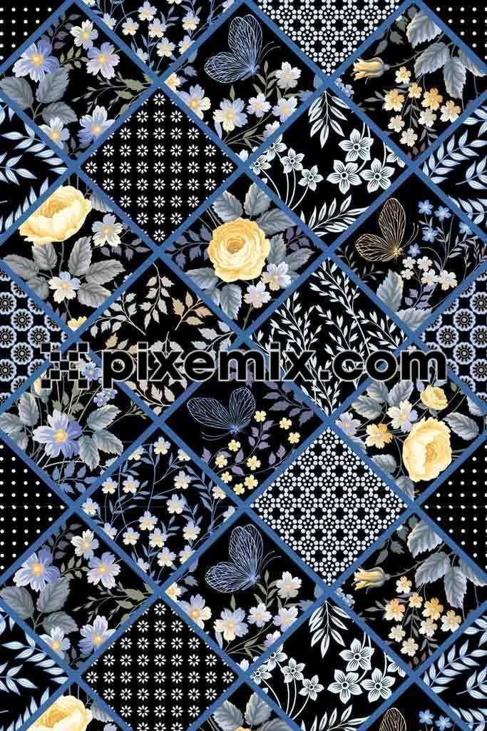 Colorful floral tiles product graphic with seamless repeat pattern