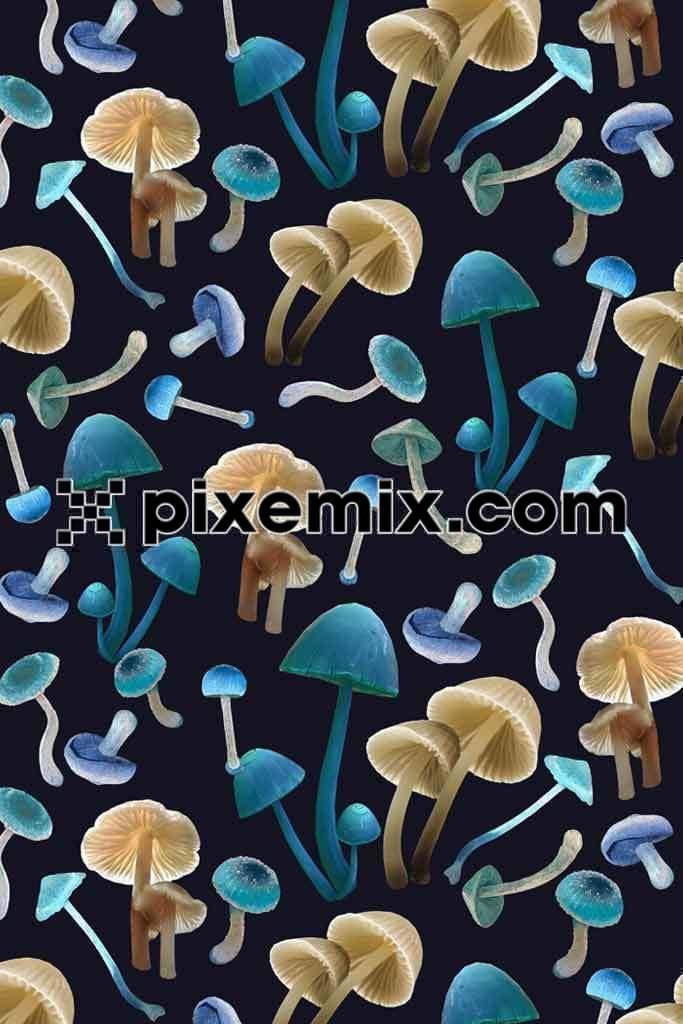 Neon mushroom trendy product graphic with seamless repeat pattern