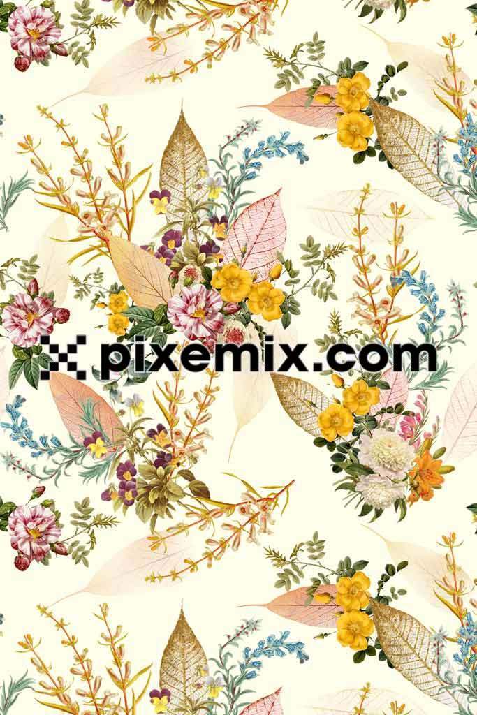 Beautiful bloomy bunch product graphy with seamless repect pattern