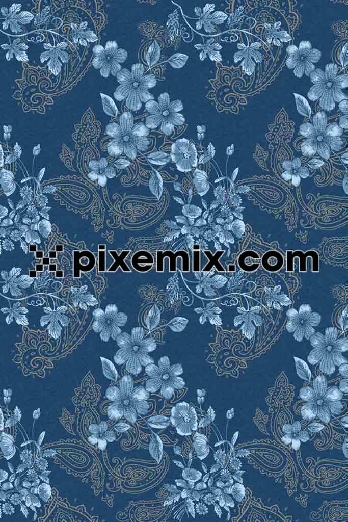 indigo paisley with florals seamless pattern product graphy