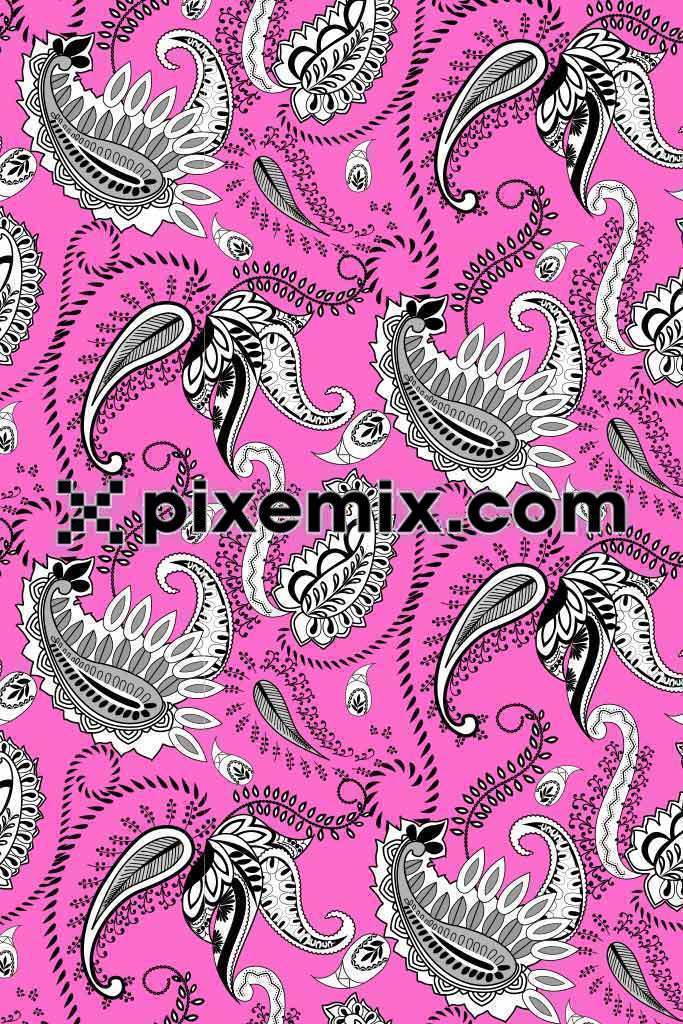 Pink and white paisley product graphic with seamless repeat pattern