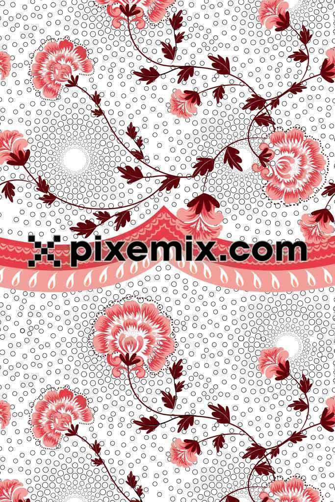 Artistic floral and circle product graphic with seamless repeat pattern