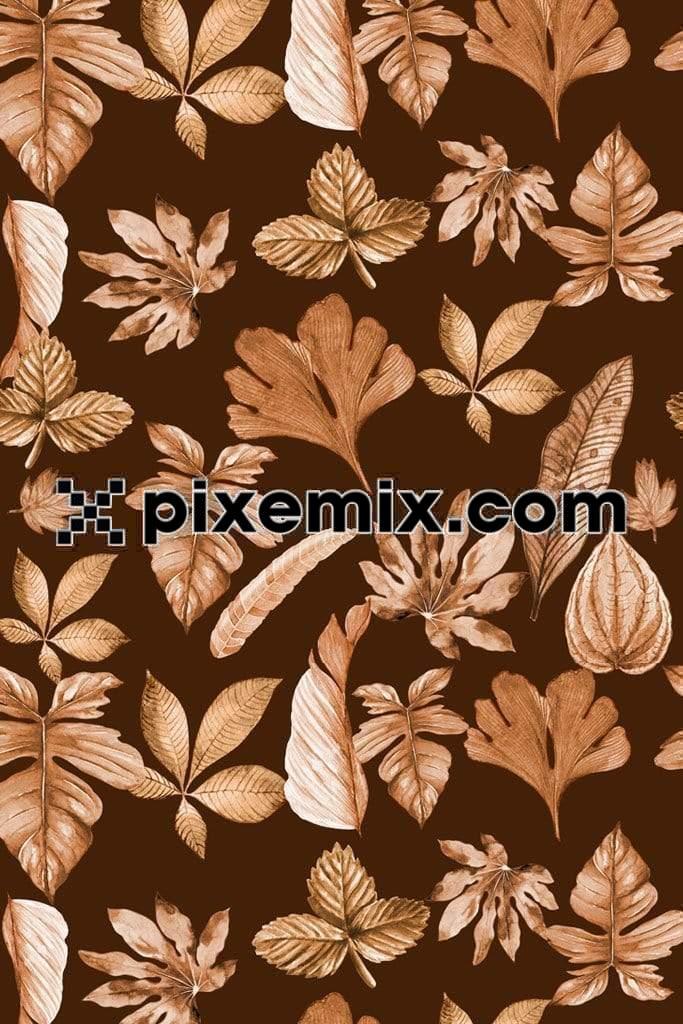 Dry tropical leaves product graphic with seamless repeat pattern