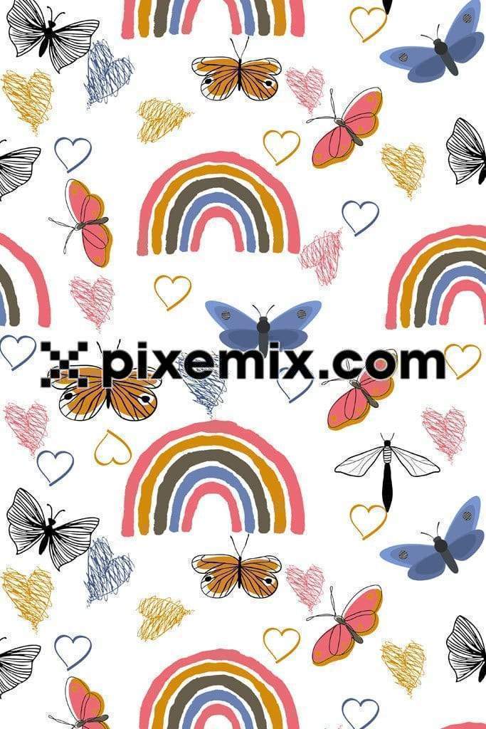 Cute butterfly & rainbow product graphic with seamless repeat pattern