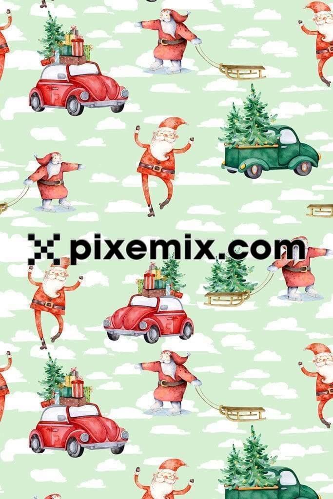 Happy santa and christmas gift product graphic with seamless repeat pattern
