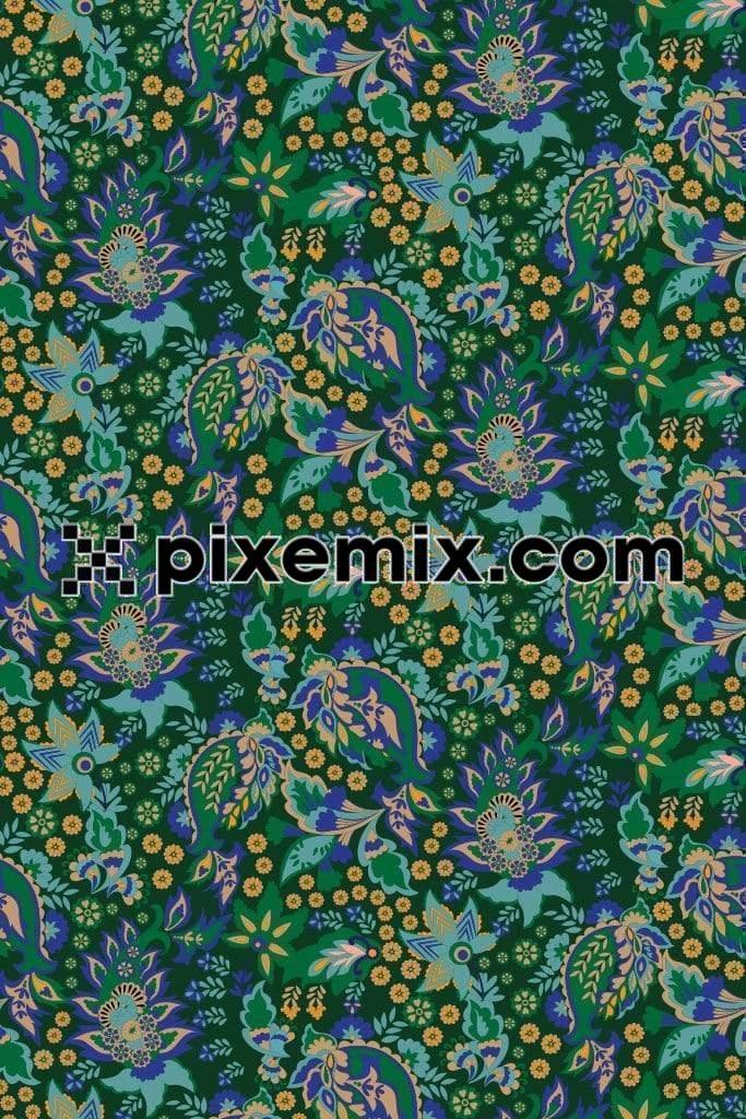 Beautiful floral style paisley vector product graphic with seamless repeat pattern