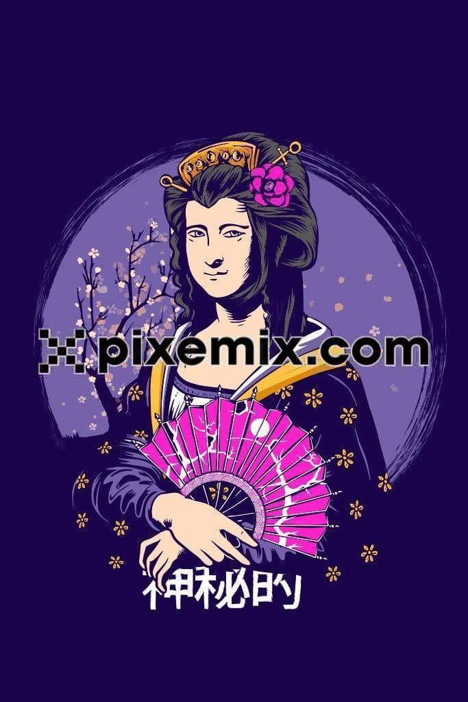 Oriental style mona lisa funart vector product graphic