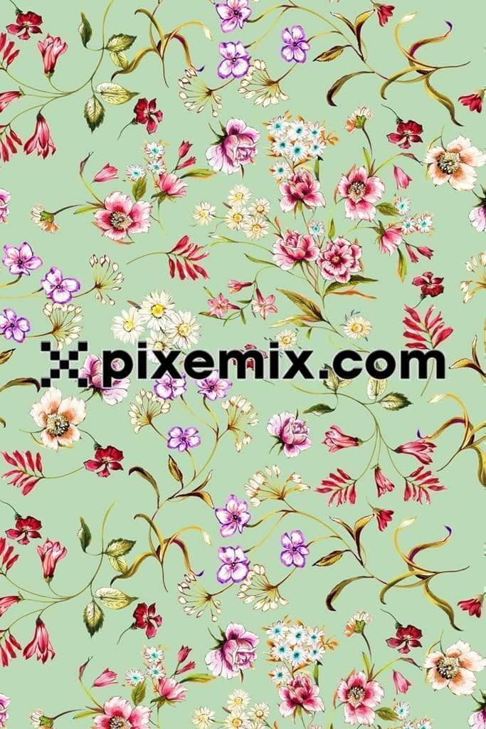 Multicolor beautiful floral product graphic with seamless repeat pattern