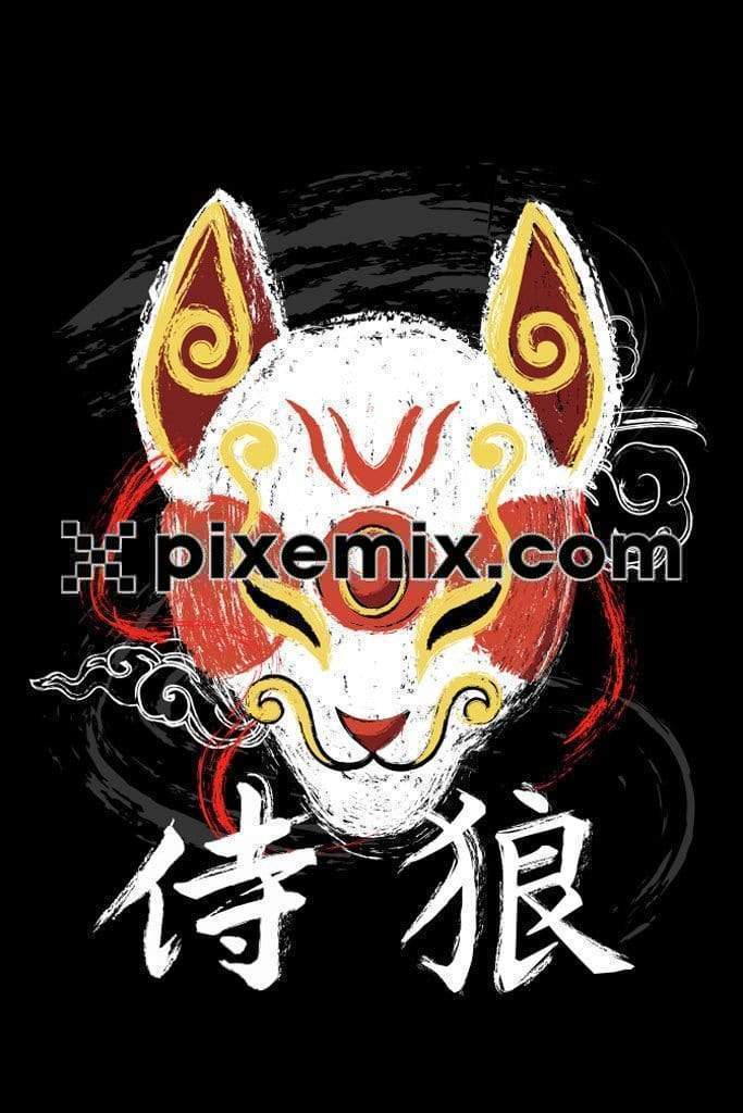 Oriental fox mask vector product graphic