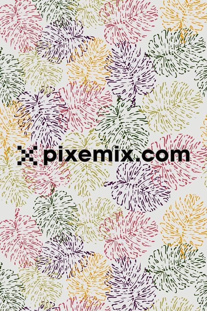 Doodle style colorful monstera leaves camouflage product graphic with seamless repeat pattern