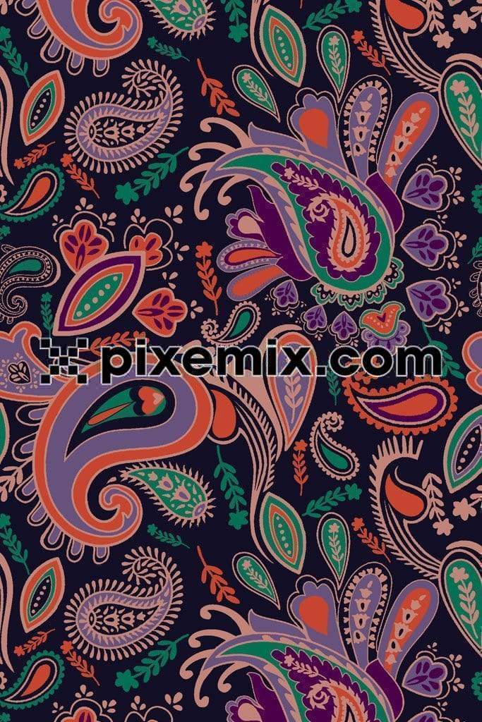 Colorful vintage paisley product graphic with seamless repeat pattern