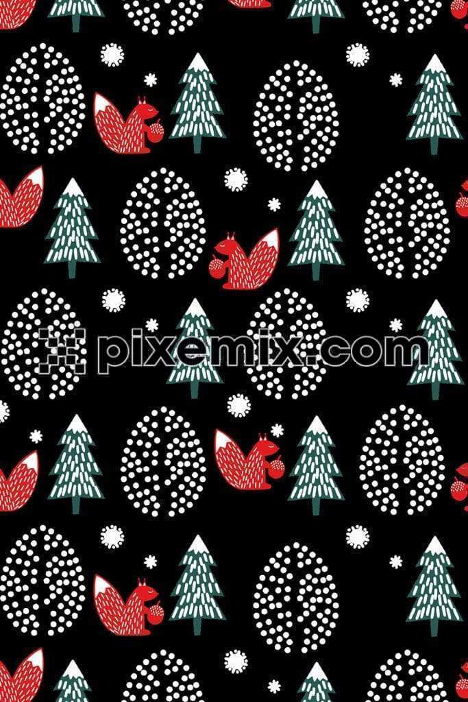 Cute christmas squirrels product graphic with seamless repear pattern