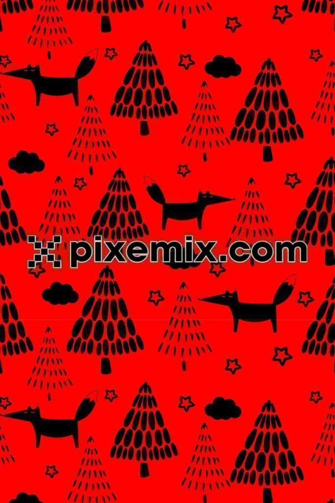 Christmas tree & fox product graphic with seamless repeat pattern