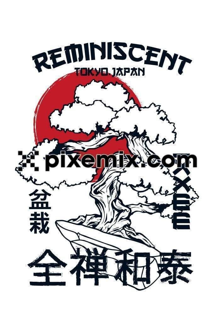 Oriental bonsai tree vector art product graphic