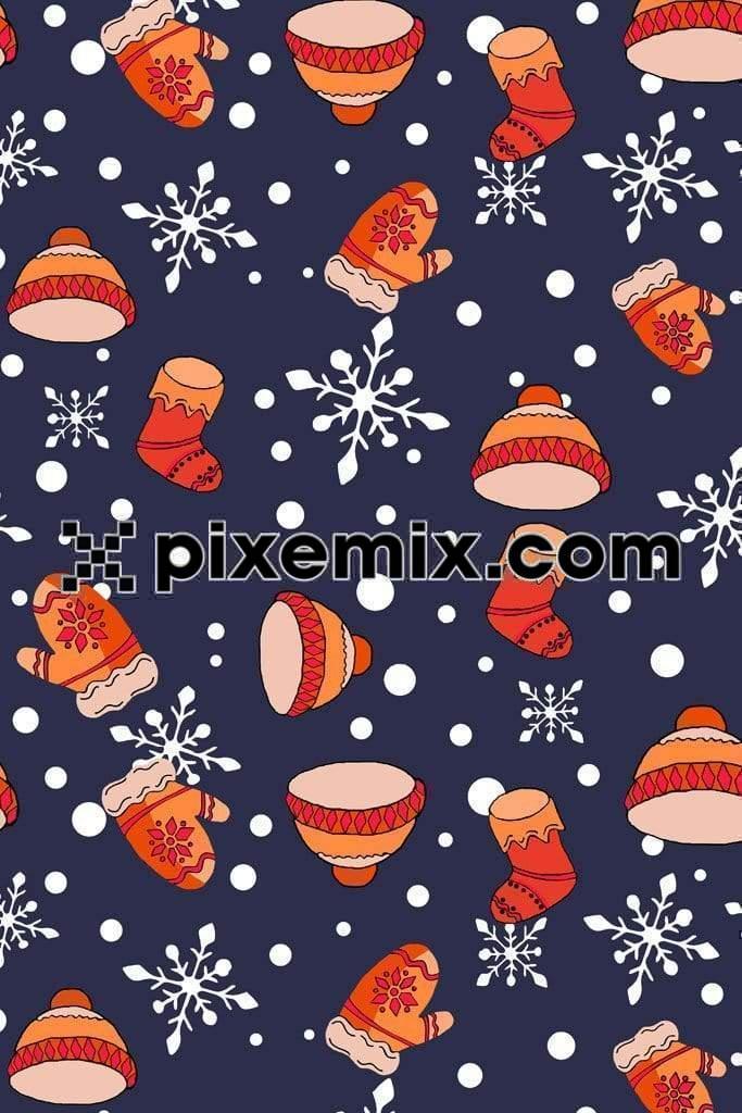 Cute winter accessories product graphic with seamless repeat pattern