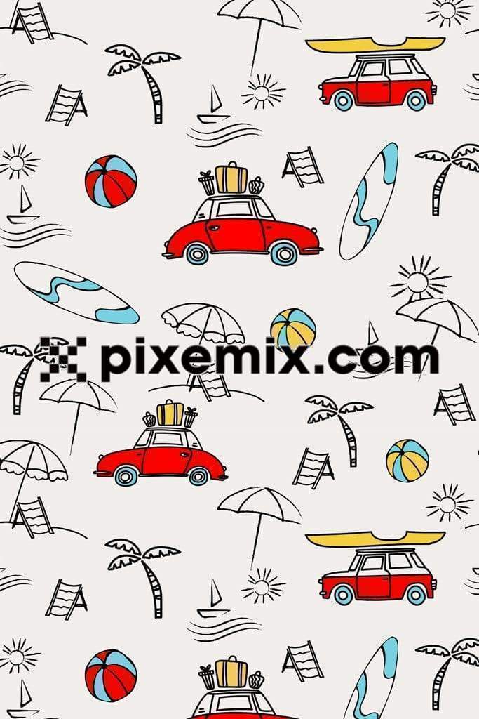 Cute doodle vacation inspirational product graphic with seamless repeat pattern
