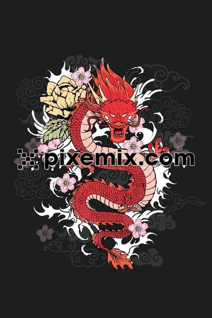 Flower around dragon vector product graphic