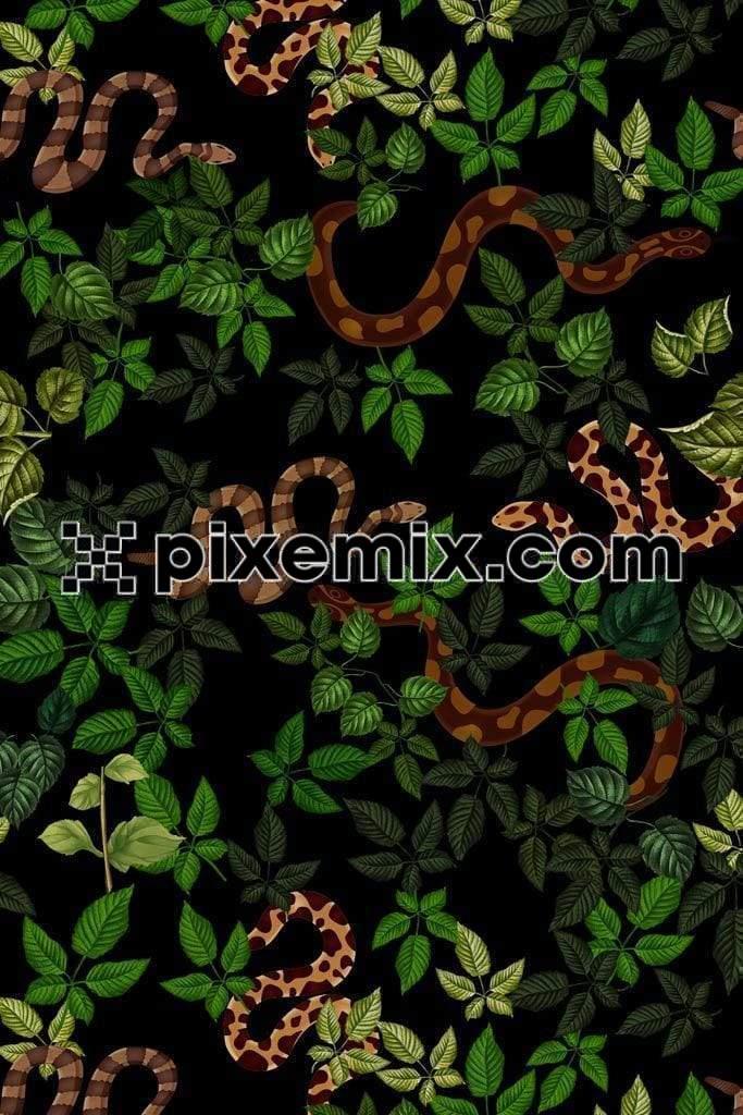 Snake around bushes product graphic with seamless repeat pattern