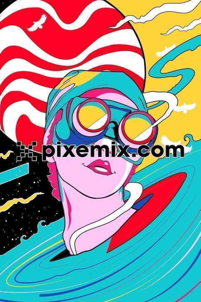 Pop art inspired summer girl in cosmic world vector product graphic
