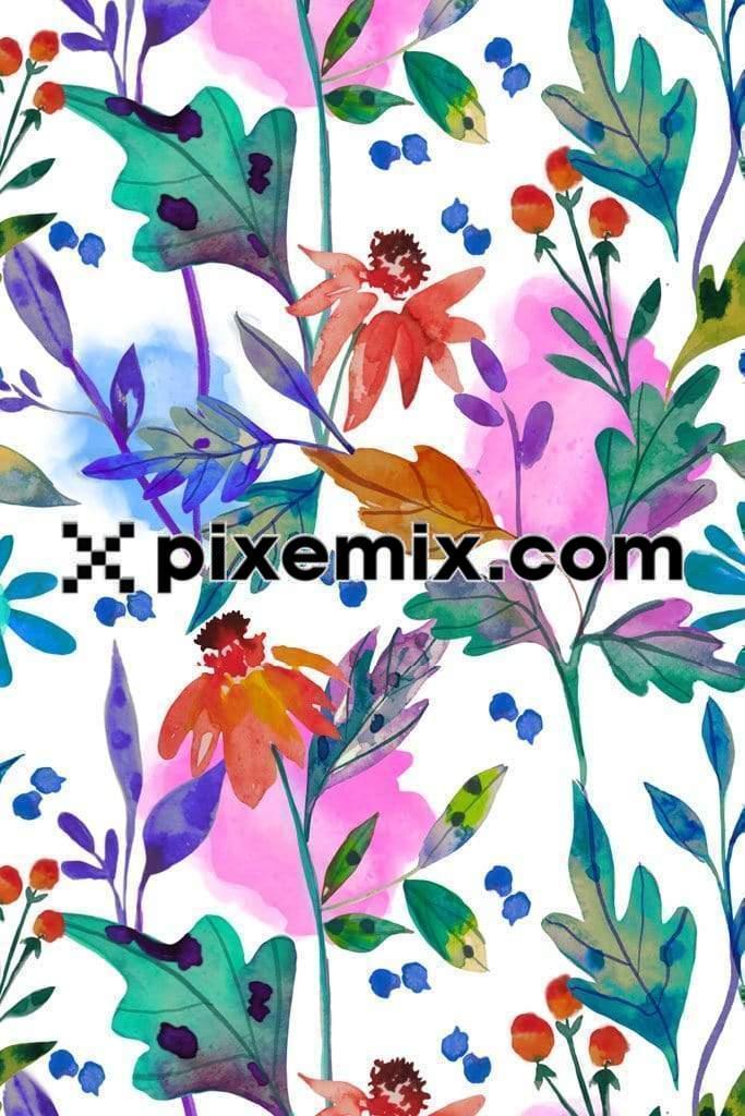 Beautiful watercolor bloom product graphic with seamless repeat pattern