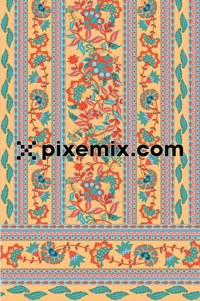 Ethnic intricate floral vector product graphic with seamless repeat pattern