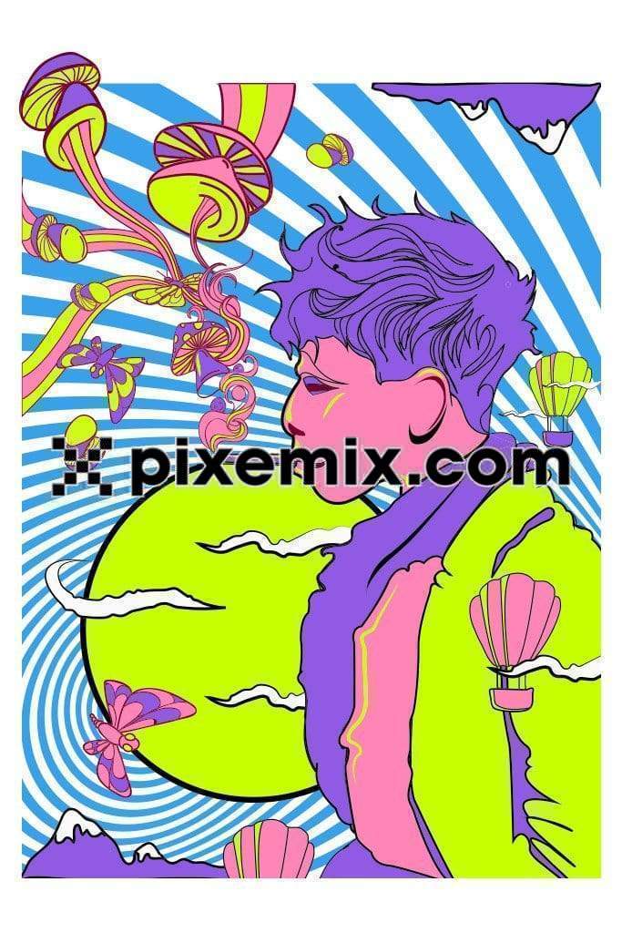 Surreal pop art inspired man smoking vector product graphic