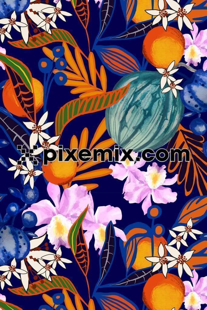 Tropical watermelon & floral product graphic with seamless repeat pattern