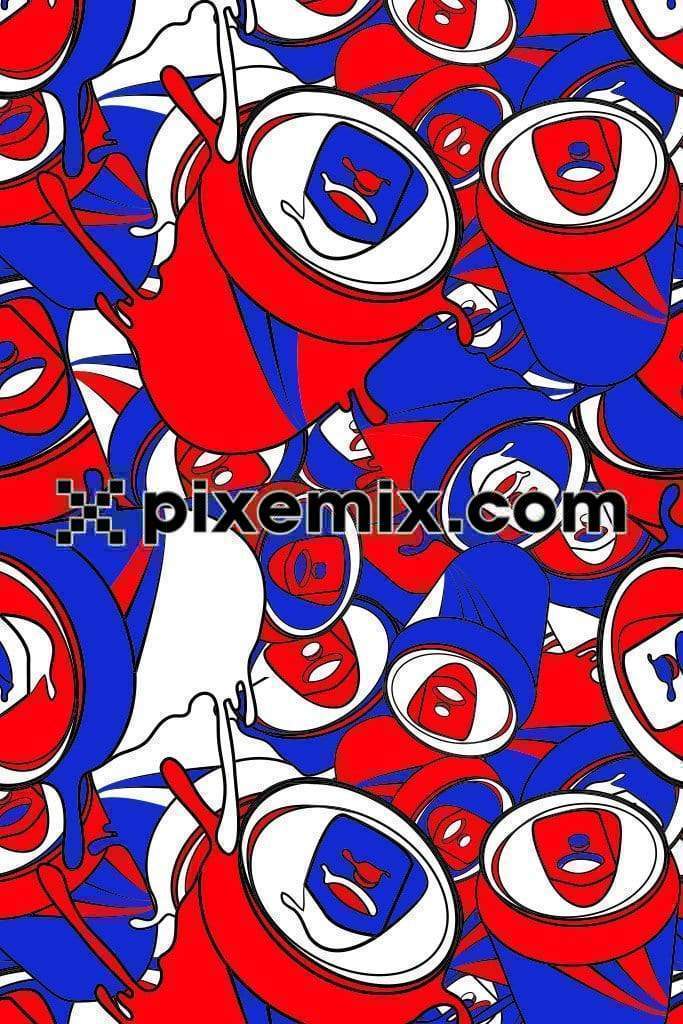Pop art inspired cold drink can camouflage vector  product graphic with seamless repeat pattern
