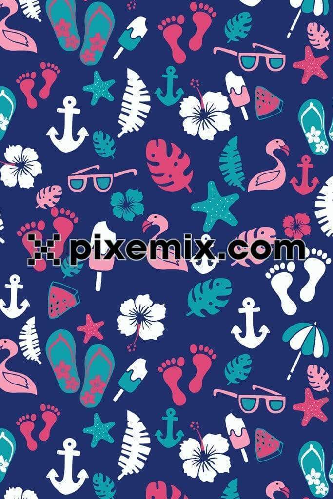 Cute tropical icon product graphic with seamless repeat pattern
