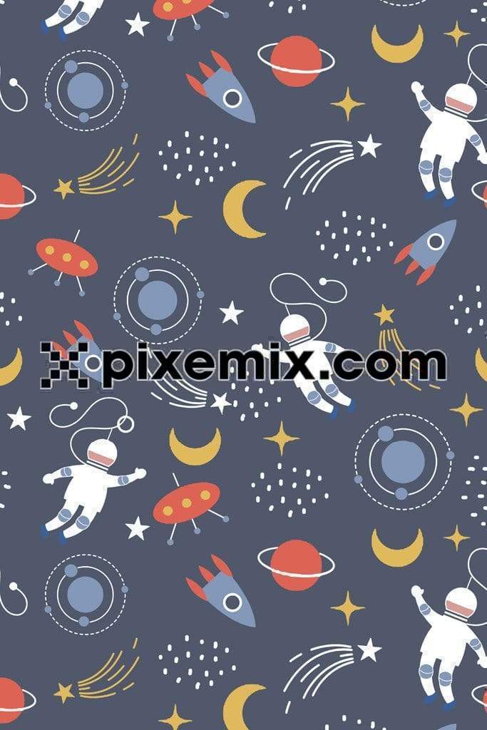 Space inspired cute icon product graphic with seamless repeat pattern