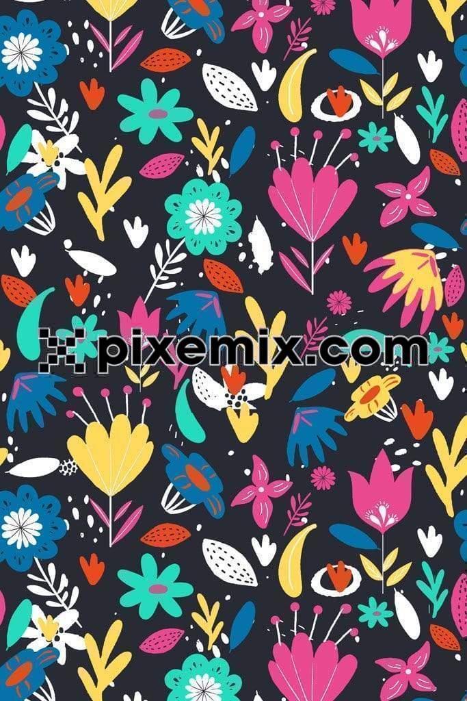 Cute colorful florals product graphic with seamless repeat pattern